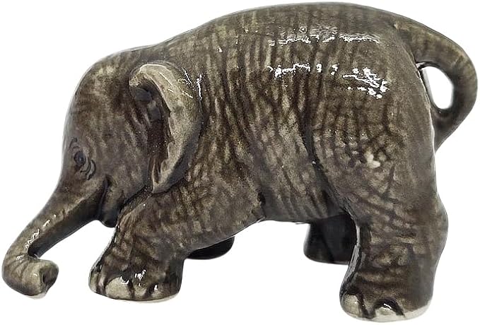 ChangThai Design Tiny 2" Gray Baby Elephant Bending Down Figurine - Miniature Hand Made Painted Ceramic Asian Elephants Cute Wildlife Animals Porcelain Decorative Collectible Figures Décor Gifts