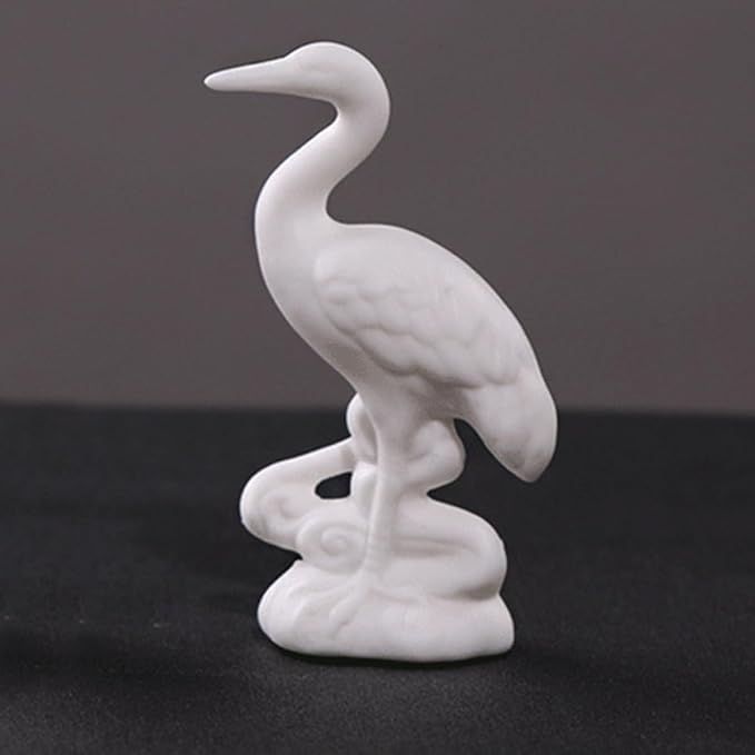 Stylish Ceramic Crane Figurine White Porcelain Decorative Crane Ornament for Household Display Asian-Style Home Décor Accent Collectible Sculpture