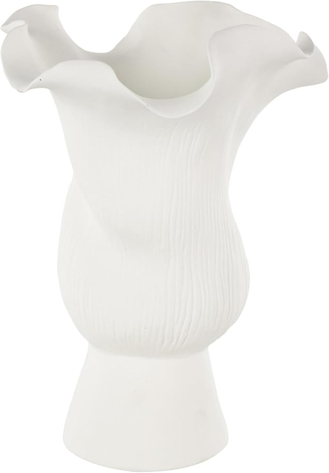 Deco 79 Ceramic Abstract Decorative Vase Floral Inspired Centerpiece Vase with Linear Grooves, Flower Vase for Home Decoration 8" x 7" x 11", White
