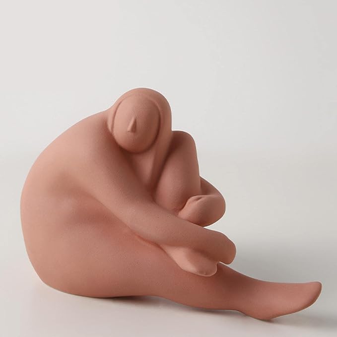 Abstract Art Character Statue Figurine Handmade Ceramic Sculpture Ornaments for Bookshelf Wine Cabinet Crafts Decoration (Pink)
