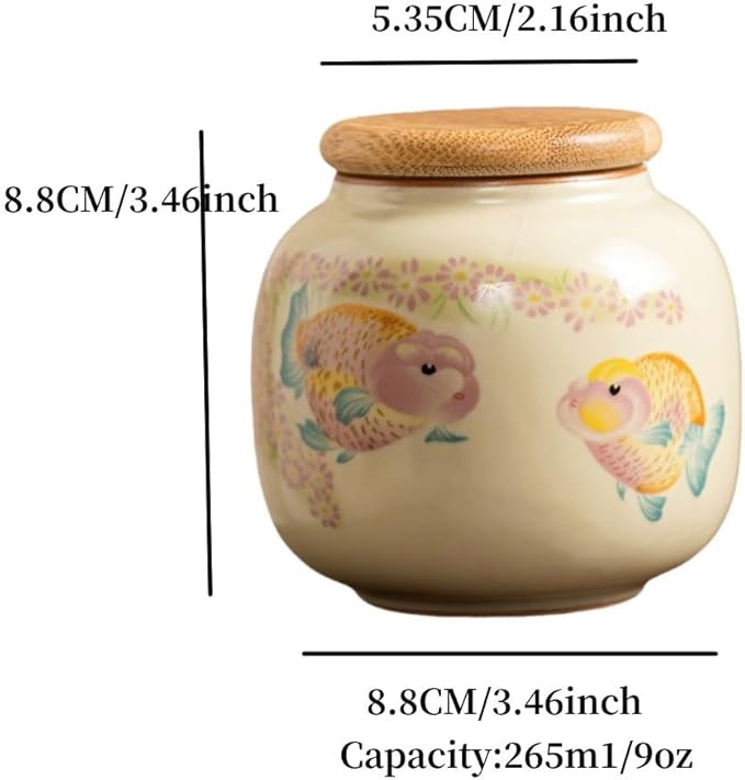 9oz Small Ceramic Tea Canister with Airtight Lid - Adorable Animal Design Storage Jar for Loose Leaf Tea, Coffee, Sugar, Cookies - Decorative Kitchen & Pantry Organizer (Fish)
