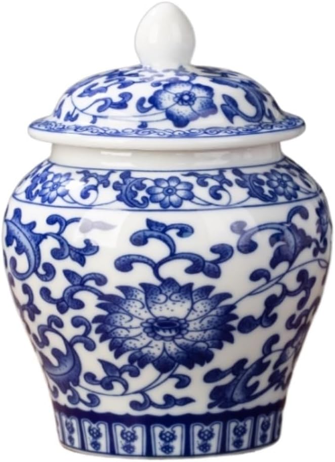 Ginger Jar Decorative Jars Ceramic Ginger Jar Vase Chinoiserie Chinese Style Traditional Porcelain Jars Asian Ginger Jar for Home Storage Jar Apothecary Jars(D)