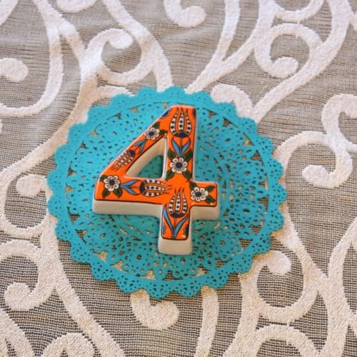 Large Ceramic Housewarming Sign Ceramic Address Plaque House Numbers Sign Door Personalized Coloured Decorative Hand Decoratede Housewarming Gifts Tulip Design 12 * 9 cm (Orange, 4)