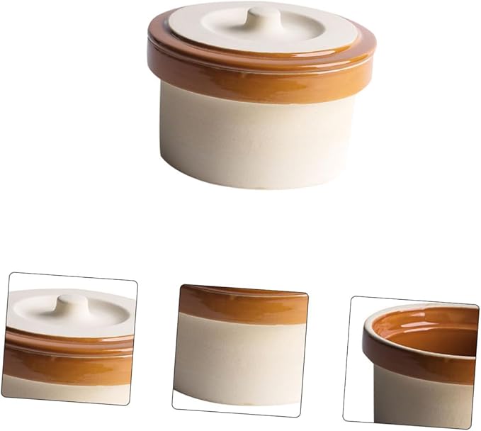GLEAVI Ceramic Steaming Bowl with Lid Vintage Clay Rice Bowl for Cooking and Serving Dishwasher Safe for Steamed Eggs and Rice Retro Kitchen Tableware