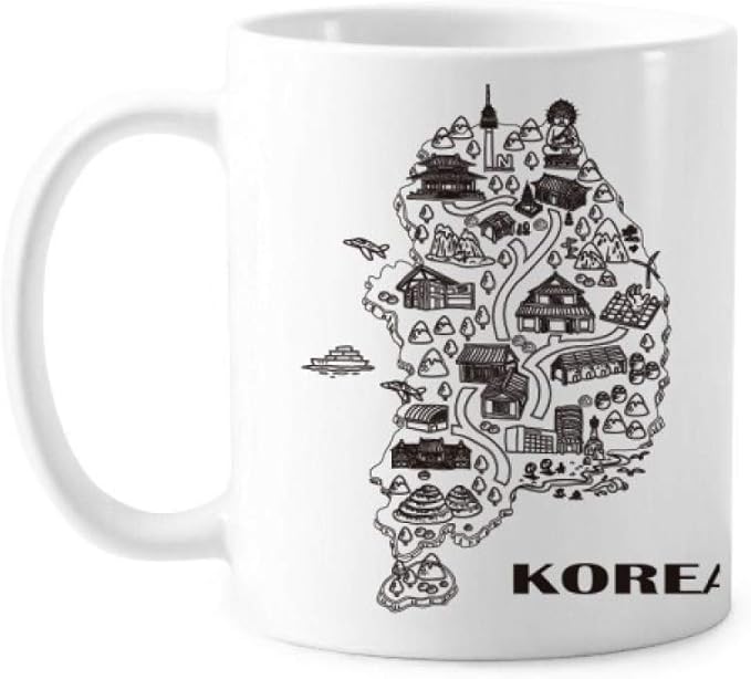 Korean Map Seoul and Busan Mug Pottery Ceramic Coffee Porcelain Cup Tableware