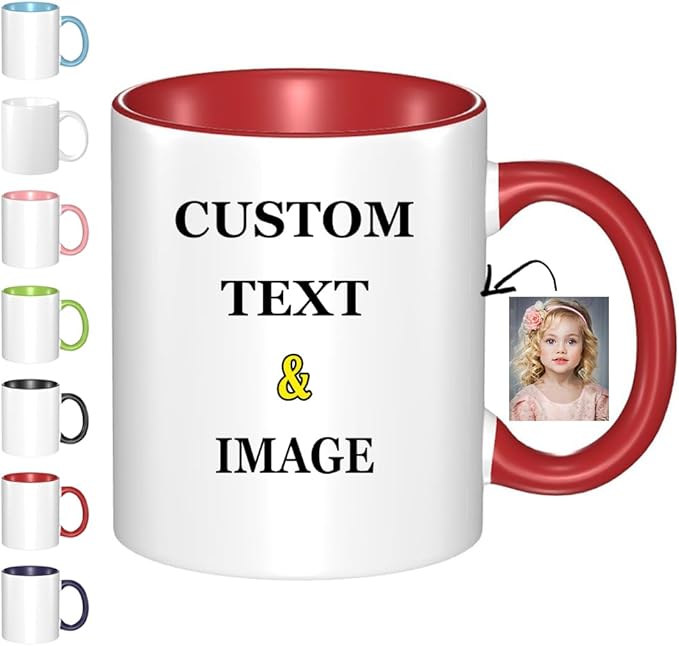Custom Mug With Pictures, Personalized Coffee Mugs, Ceramic Coffee Cups Tea Cup for Office and Home, Add Multiple Images Funny Gift for Birthday Xmas Father & Mother Day, Red