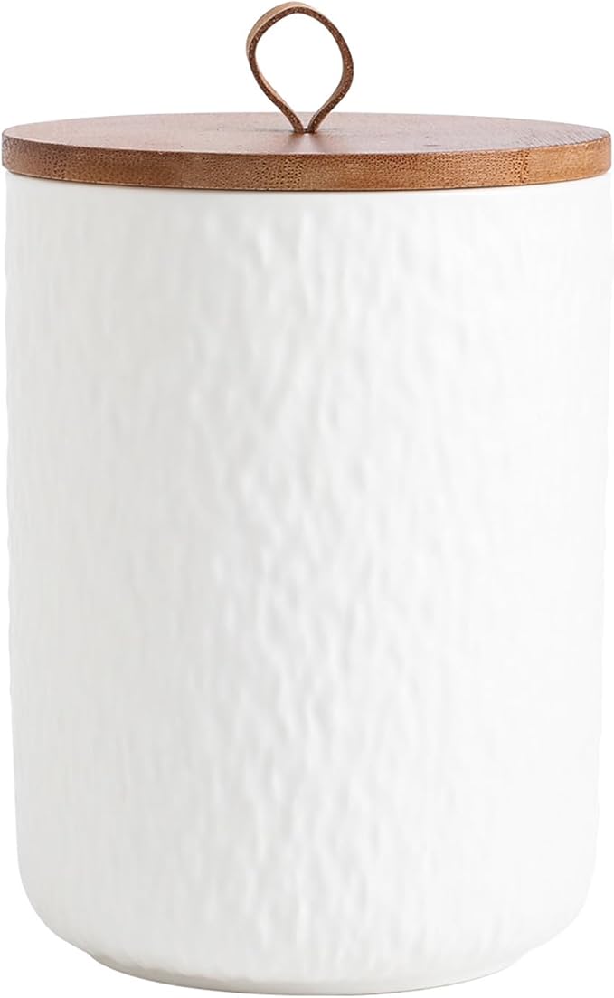 Black White Ceramic Coffee Canister Tea Canister with Seal Wood Lid, Airtight Coffee Storage Container for Coffee Bean, Ground Coffee, Sugar, Cookie Candy jar (White, 1300ml)