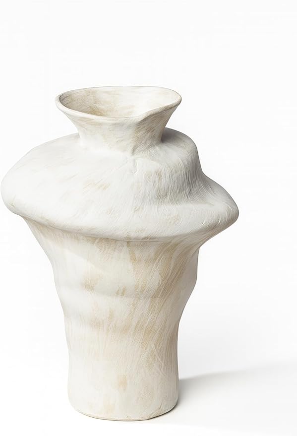 Handmade Ceramic Vase – Irregular Sculptural Design with White Textured Finish and Rustic Brush Strokes, Modern Decorative Pottery for Home Decor and Table Centerpiece