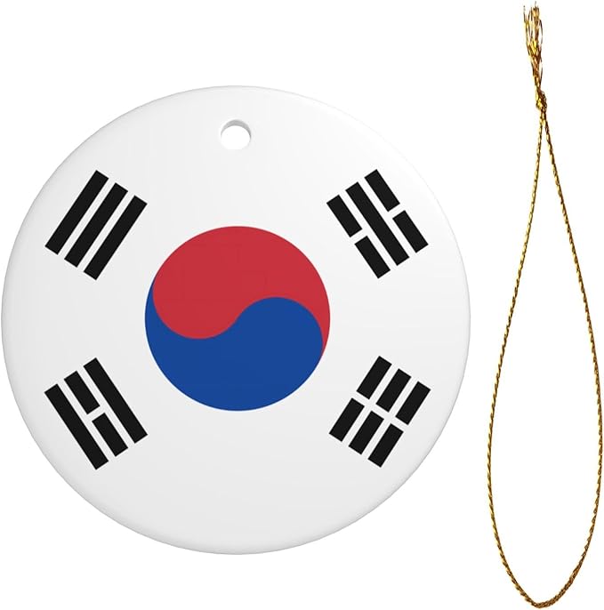 Flag of Republic of Korea Christmas Ornament Round Xmas Ceramic Hanging Ornament for Fireplace Wedding Holiday Party Xmas Decoration Gift