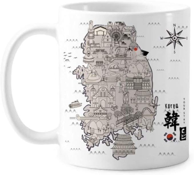 1945 South Korea Landmarks Map Mug Pottery Ceramic Coffee Porcelain Cup Tableware