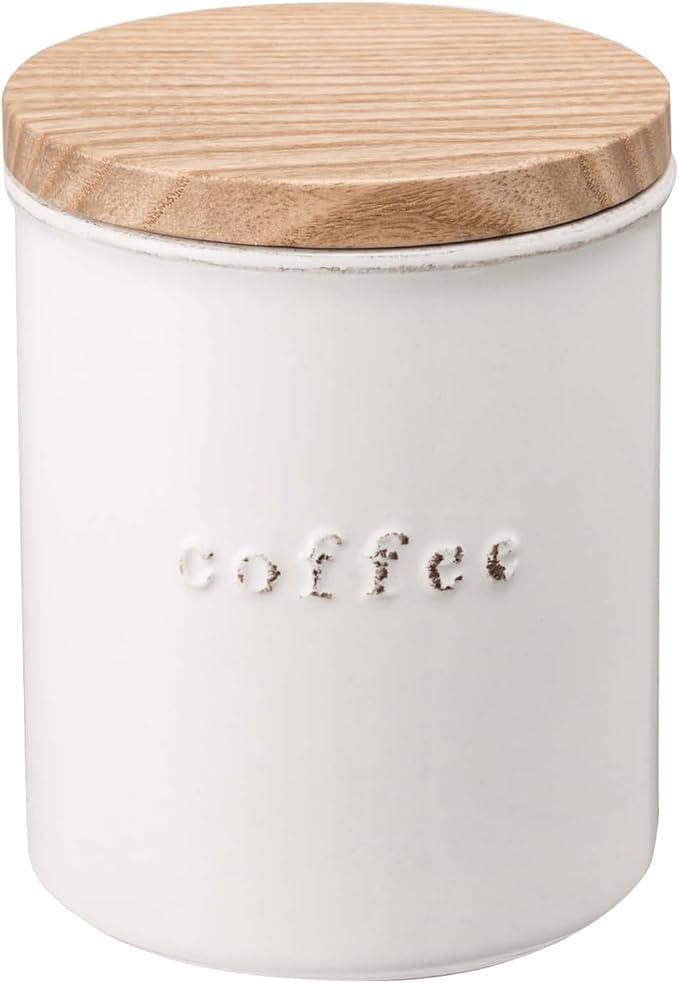 YAMAZAKI Home Tosca Ceramic Canister - Dry Food Kitchen Storage Container Organizer - Coffee - 15.25 Oz., 450 Ml