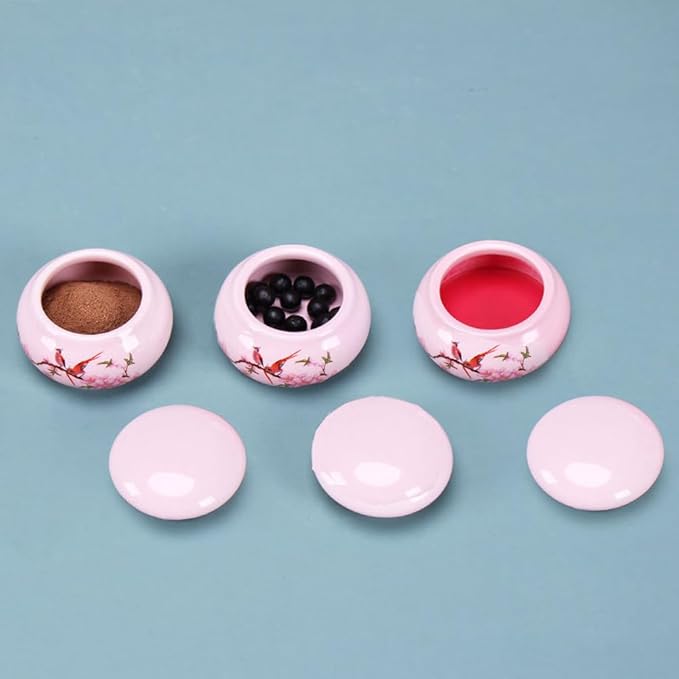 2Pcs Empty Mini Cute Ceramic Bottle Canisters Flower Pattern Portable Travel Loose Tea Pot Jar Contanier with Lid for Storage Spices Powder Cream Lotion Loose Tea, Pink