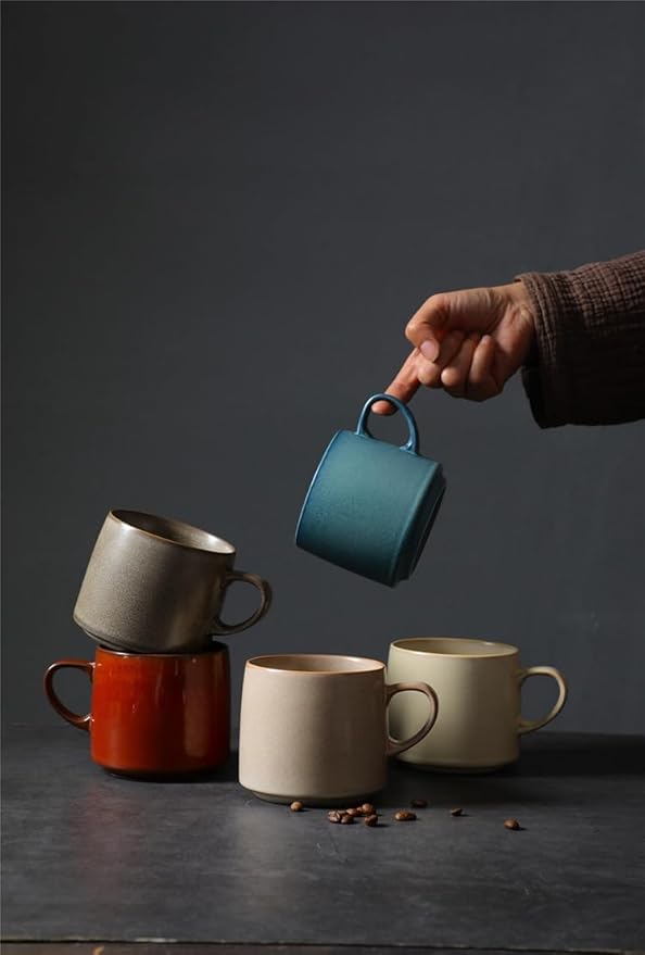 12oz Japanese Minimalistic Asian Aesthetic Rustic Handmade Ceramic Pottery Coffee Mug, Lead-Free Glaze Artisanal earthen Tea Mug, Sturdy Tea cup with handle, Handmade stoneware mugs for office (Teal)