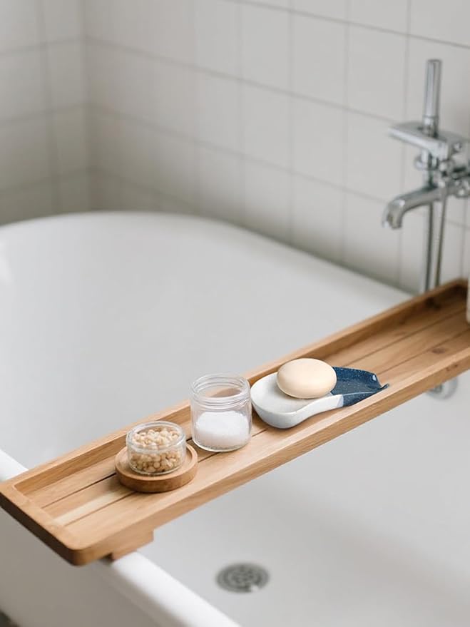 Ceramic Soap Dish – Blue & White Split-Glazed Porcelain Soap Holder with Drainage Grooves, Modern Sink or Bathroom Accessory, Stylish and Easy to Clean