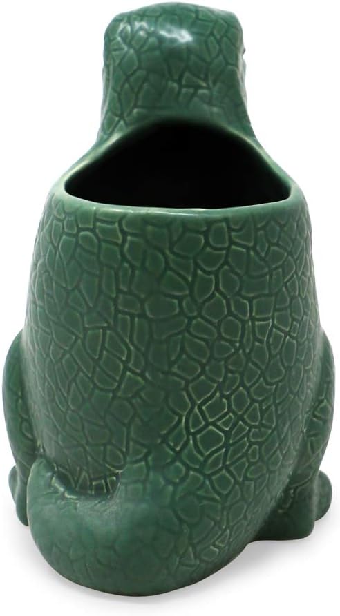 Isaac Jacobs Green Ceramic Dinosaur Cup, Toothbrush Holder, Multi-Purpose Organizer, – Great for Toiletries, Bathroom, Kitchen, Crafts, Desk, Novelty Bathroom Accessory (Single Cup, Green)