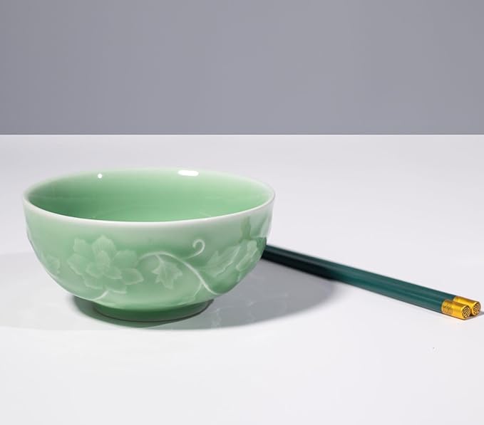 5-Inch Celadon Rice Bowl, Set of 2 - Round Ceramic Bowls for Soup, Stews, Holiday Meals - Classic Holiday Tableware - Durable, Dishwasher, Microwave, Freezer Safe
