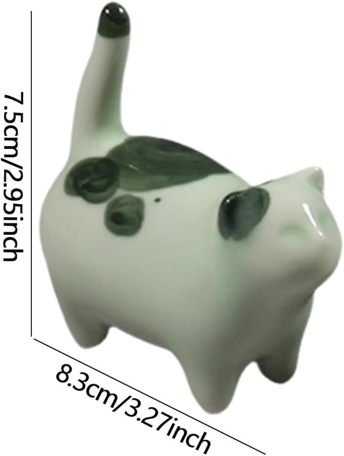 Kung Fu Tea Pet Ceramic Lucky Cat Sculpture Ornament for Tea Ceremony Desk Decor 3.27x2.95 inch- Green