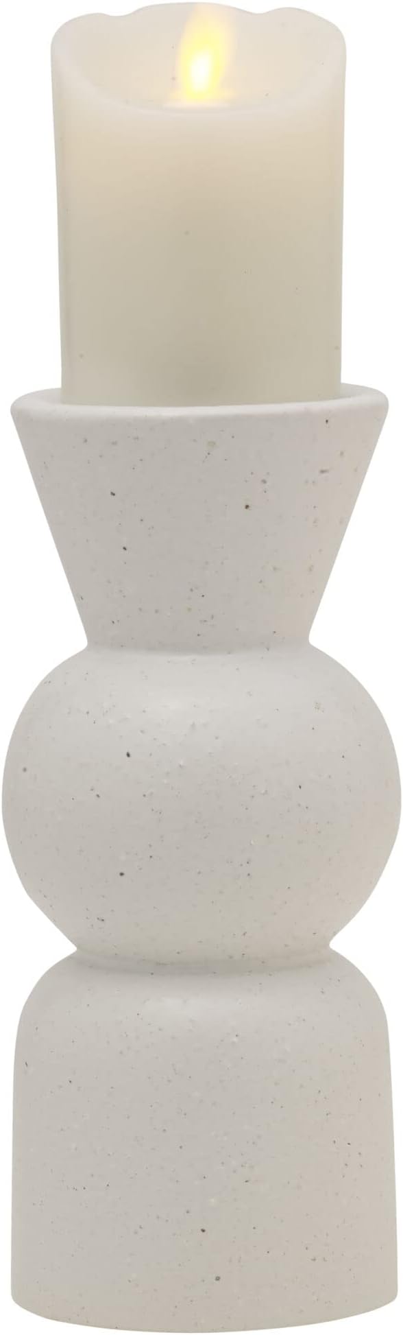 Elements Geo Shaped Ceramic Candle Holder, 9 Inch, White