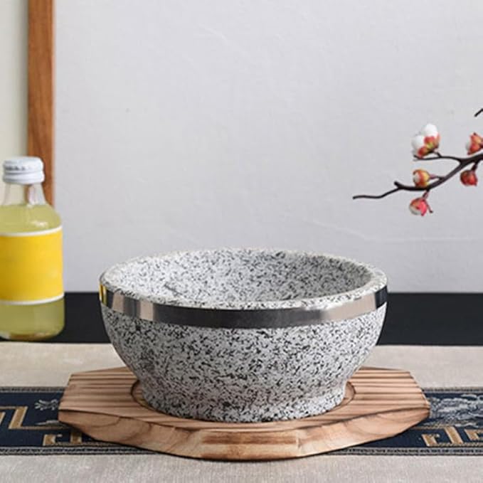 DOITOOL Dolsot Stone Bowl Tray Wooden Korean Bibimbap Earthenware Stone Bowl Holder Saucer Heat Insulation Cushion for Hot Pot Bibimbap Food