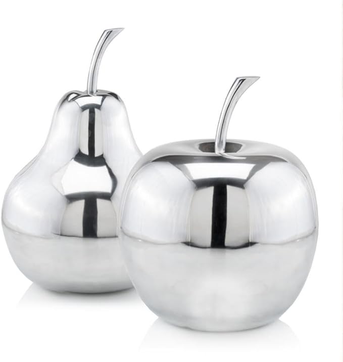 Modern Day Accents 3663 Pera XL Polished Pear, Fruit Decor, Gifts, Tabletop, Silver Home Decor Centerpiece, Room Aesthetic, Office Desk Sculpture, 11" L x W 16.5" H