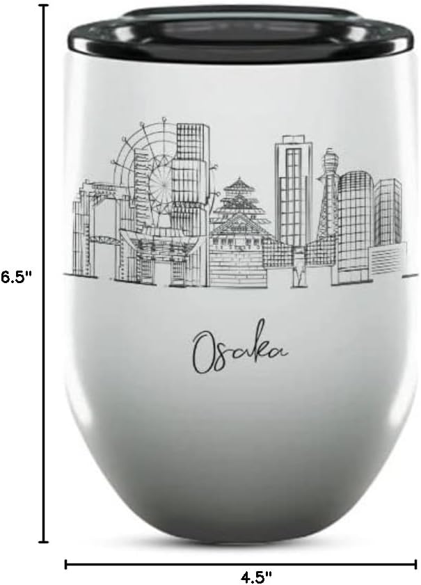 Osaka Skyline Wine Tumbler, Asia Skyline 12oz Wine Tumbler, Custom Wine Tumblers Gift For Birthday, Spill Resistant Tumblers for Women, Personalized Wine Tumbler