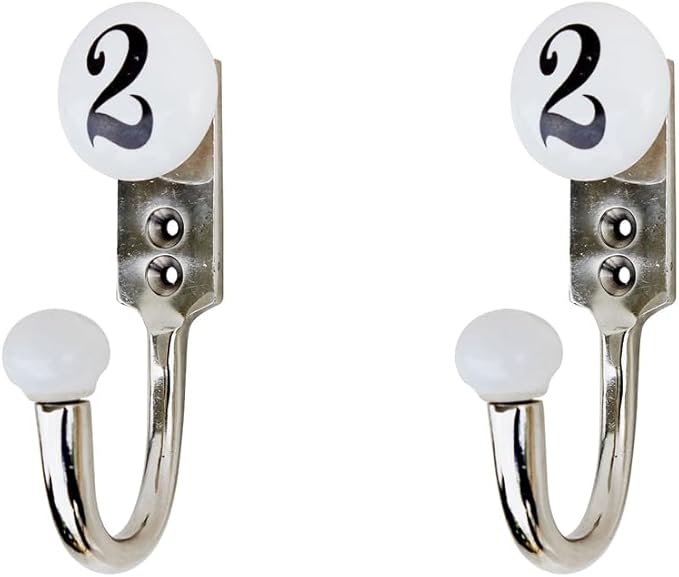IndianShelf 2 Sets Exclusive Ceramic, Zinc Decorative Cute Hooks for Hanging Coats, Jackets, Leash, Hat, Towel, Backpack, Purse, Handbag (White)