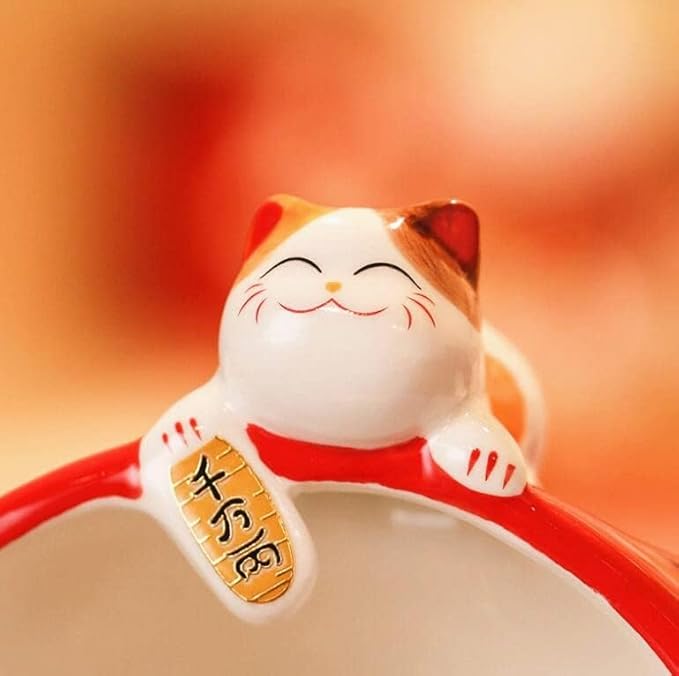 EatingBiting 6.5" Japanese Ceramics Maneki Neko Cat Fish Big Mouth Ornament Collectible Figurine Big Mouth Fish carp Storage Box Decoration Ornamental Art Sculpture Home Decor Decorative Beckoning