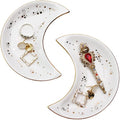 Soddeph Small Moon Ceramic Jewelry Tray, Decorative Trinket Dish, Ring Holder Plate, Modern Accent Tray for Bathroom, Nightstand, Entryway Table, Vanity (2, White)