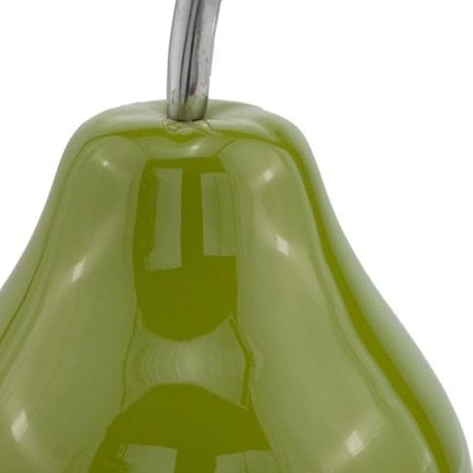 Modern Day Accents 3463 Peral Verde Green Pear, Fruit Decor, Gifts, Tabletop, Green Home Decor Centerpiece, Room Decor, Office Desk Decor, Green with Silver Stem, Sculpture, 6" L x 6" W x 9" H