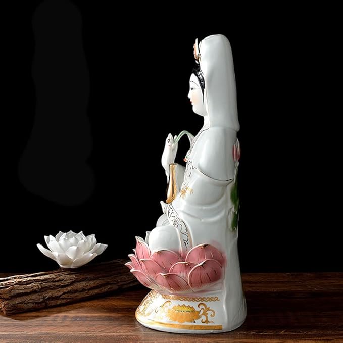 Guan Yin Statue Ceramics Quan Yin Statue Buddhist Avalokiteshvara Kuanyin/Buddhism Statue on Lotus -Best Chinese Feng Shui Gifts