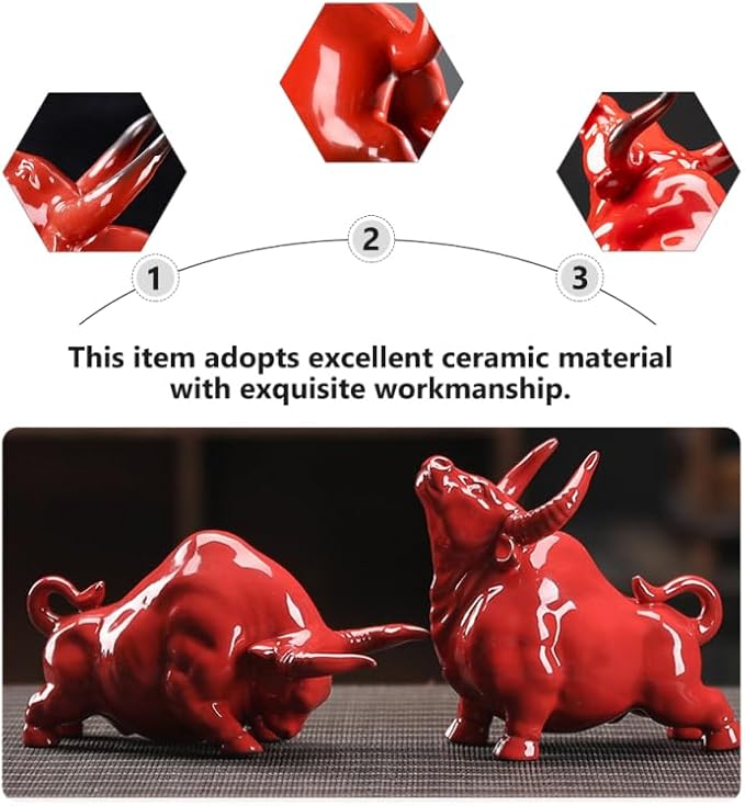 VOSAREA Household Decor Chinese Zodiac Ox Figurine Bull Statue Ceramic Feng Shui Sculpture Desktop Decor for Wealth Prosperity Home Decor