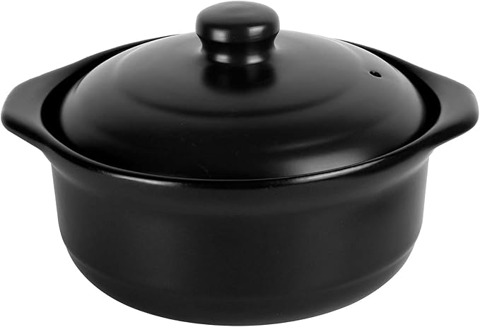 3.4 Quart Black Ceramic Clay Pot for Cooking with Lid - Korean Stone Pot, Healthy No-Coating Earthenware Casserole, Family Soup Rice Hot Pot Cookware