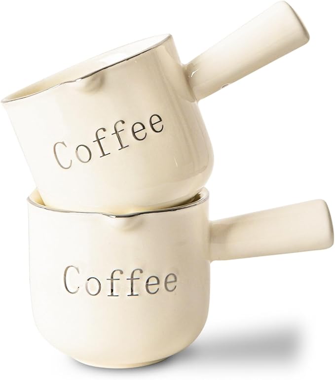 KEMORELA Ceramic Espresso Cups with Spouts & Handles, 3 oz & 90 Milliliter Markings, Espresso Shots, Durable Heat-Resistant Ceramic, Perfect Coffee Accessories for Espresso Lovers (White)