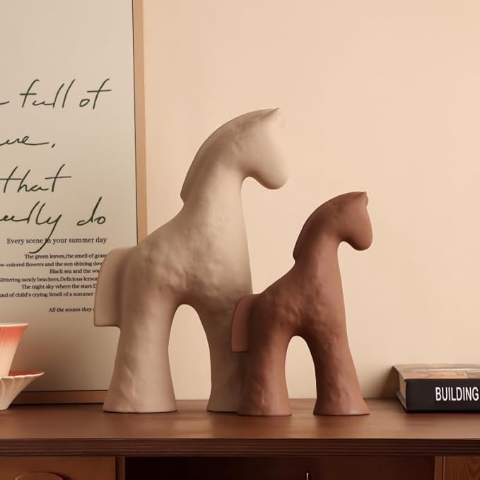 Handmade Abstract Animal Modern Ceramic Matte Craftsmanship Home Decoration Artwork (Khaki 9.4in)