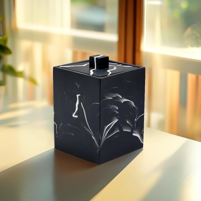 Cotton Swab Canister with Lid, Resin Bathroom Containers Canister Cotton Ball Organizer, for Jewelry Necklace Ring Earring Storage jar Gift Case (Matte Ink Black)