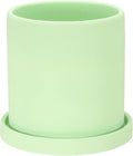 PATIKIL 5 Inch Ceramic Plant Pots, Modern Flower Planters with Drainage Holes and Tray for Decorate Home Indoor Plants Succulent Herb, Green