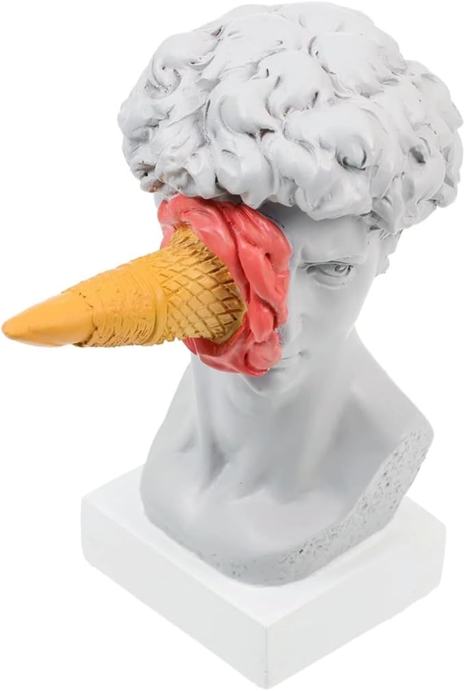 6.3 Inch Ice Cream David Head Resin Sculpture Statue for Living Room, Office, Bookshelf, Coffee Table Decorative Statues (red)