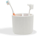 Oval-Shape Ceramic Toothbrush Holder Bathroom Supplies Organizer Accessory (4.4x2.3in White)