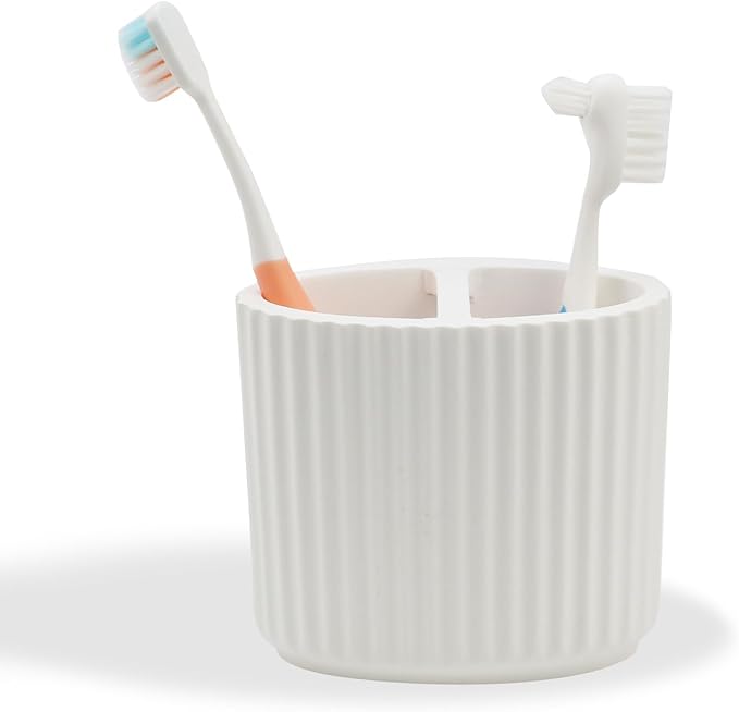 Oval-Shape Ceramic Toothbrush Holder Bathroom Supplies Organizer Accessory (4.4x2.3in White)