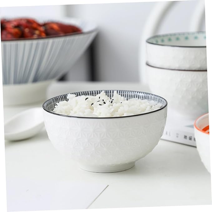 YARNOW 2pcs Decorative Ceramic Serving Bowls Multifunctional Salad Soup and Noodle Bowls Elegant Relief Design for Home Kitchen and Dining Room Use