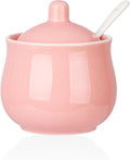 Ceramic Sugar Bowl with Lid and Spoon, Pink Porcelain Sugar Salt Pepper Storage Jar, 7 Ounces