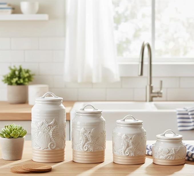 Youngs 61702 Coastal Canister, Set of 4, Cearmic