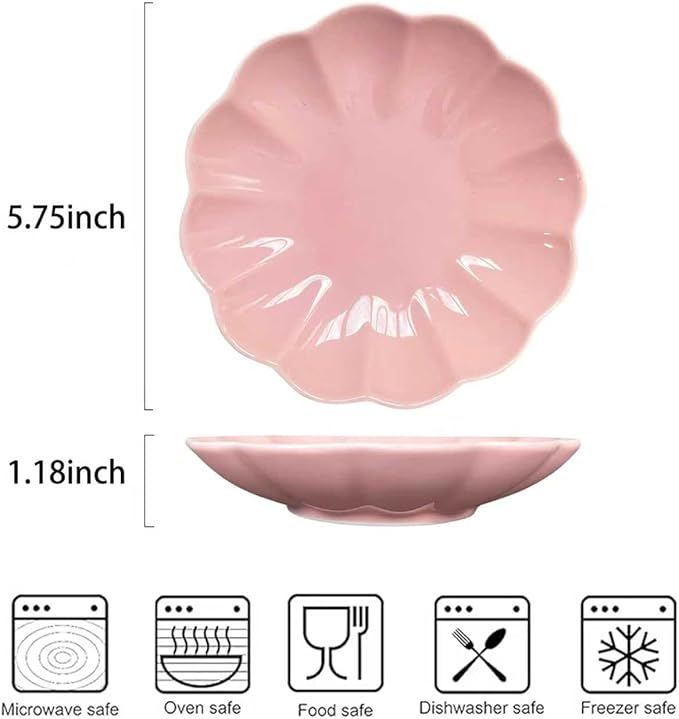Small Dessert Plates Set of 4,Ceramic Dinner Plates 6 Inch for Appetizer, Fruits, Cake, Salad,Microwave Safe,Christmas Gift,Pink