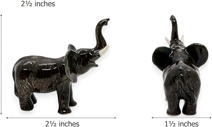 ChangThai Design Tiny 2½" Black Elephant Standing Lift Trunk Figurine - Miniature Hand Made Painted Ceramic Asian Elephants Cute Wildlife Animals Porcelain Decorative Collectible Figurines Décor Gifts