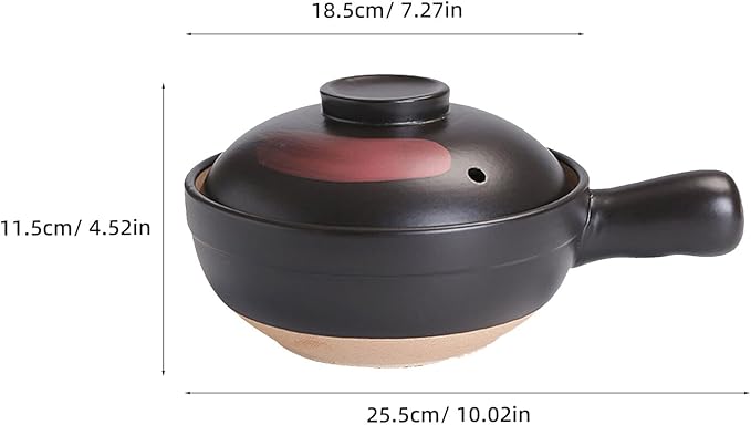 Clay Pot for Cooking Asian Food with Silicone Lid and Single Handle Traditional Terracotta Casserole Soup Pot for Gas Stove 10 Inch Kitchen Cookware for Home and Restaurant