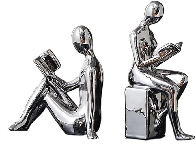1 Set/2 Pieces Ceramic Bookends for Shelf, Desk, Study, Sculptural Decoration Book Holder (Silver)