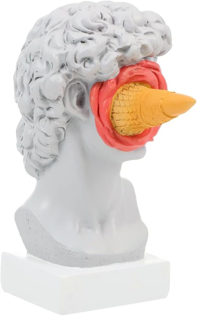 6.3 Inch Ice Cream David Head Resin Sculpture Statue for Living Room, Office, Bookshelf, Coffee Table Decorative Statues (red)