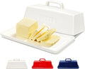 Gute Butter Dish with Lid for Countertop, Covered Ceramic Butter Dish, Butter Tray Storage for 1 Stick of Butter, Butter Keeper Container with Handle for Kitchen, White