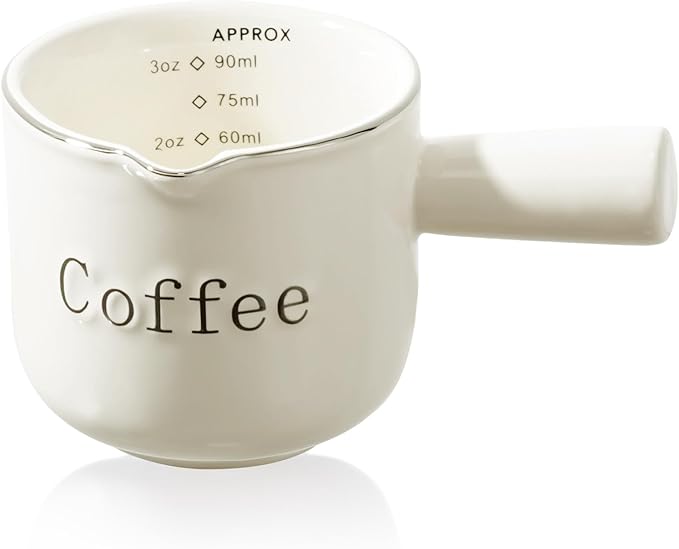 PARACITY Espresso Cups Ceramic with Handle, Measuring Cup with Dual Scale, Espresso Shot Glass with V-Shaped Mouth, 3 OZ Espresso Accessories