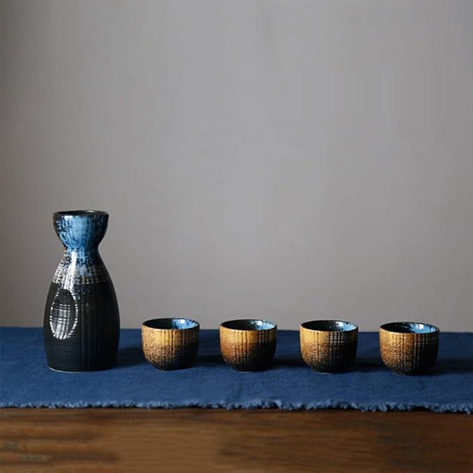 5 Piece Sake Set Traditional Ceramic Wine Glass Porcelain Pottery Sake Bottle Home Decor Crafts